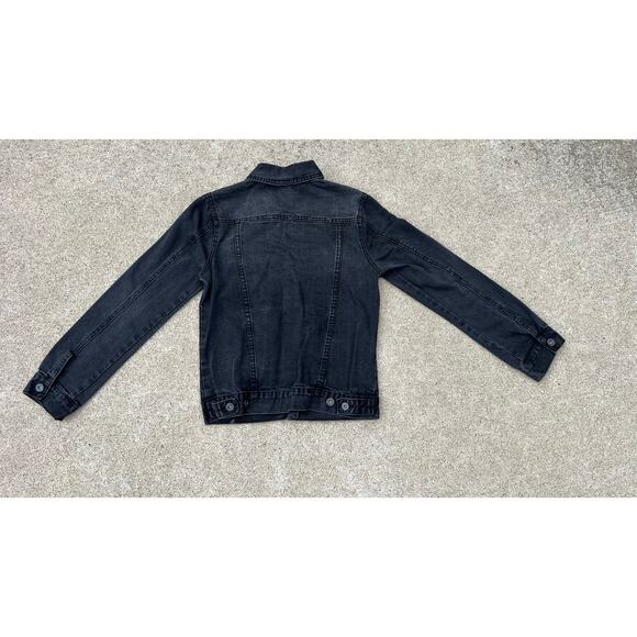 Wishlist Jacket Women Size Small Black Denim Button Front Collared Trucker - Picture 8 of 8